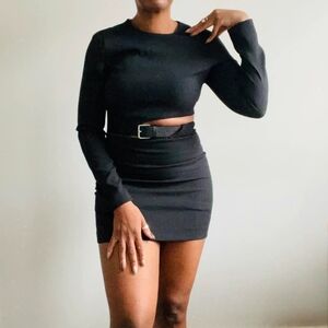 Zara black fitted short dress with belt and cut out